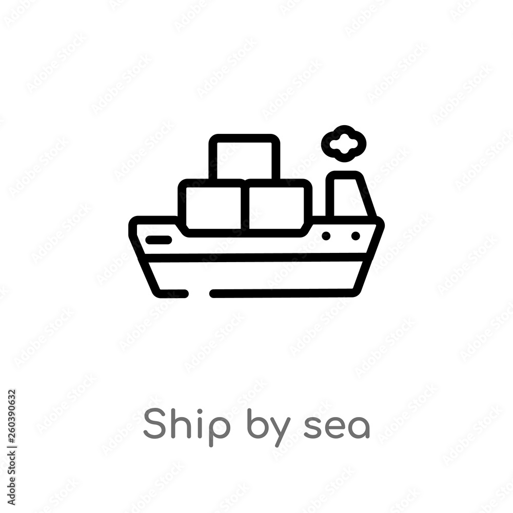 outline ship by sea vector icon. isolated black simple line element illustration from delivery and logistics concept. editable vector stroke ship by sea icon on white background outline ship by sea vector icon. isolated black simple line element illustration from delivery and logistics concept. editable vector stroke ship by sea icon on white background