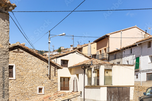 a street in Nogueruelas town, province of Teruel, Aragon, Spain