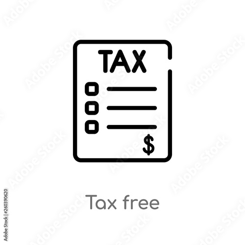 outline tax free vector icon. isolated black simple line element illustration from delivery and logistics concept. editable vector stroke tax free icon on white background
