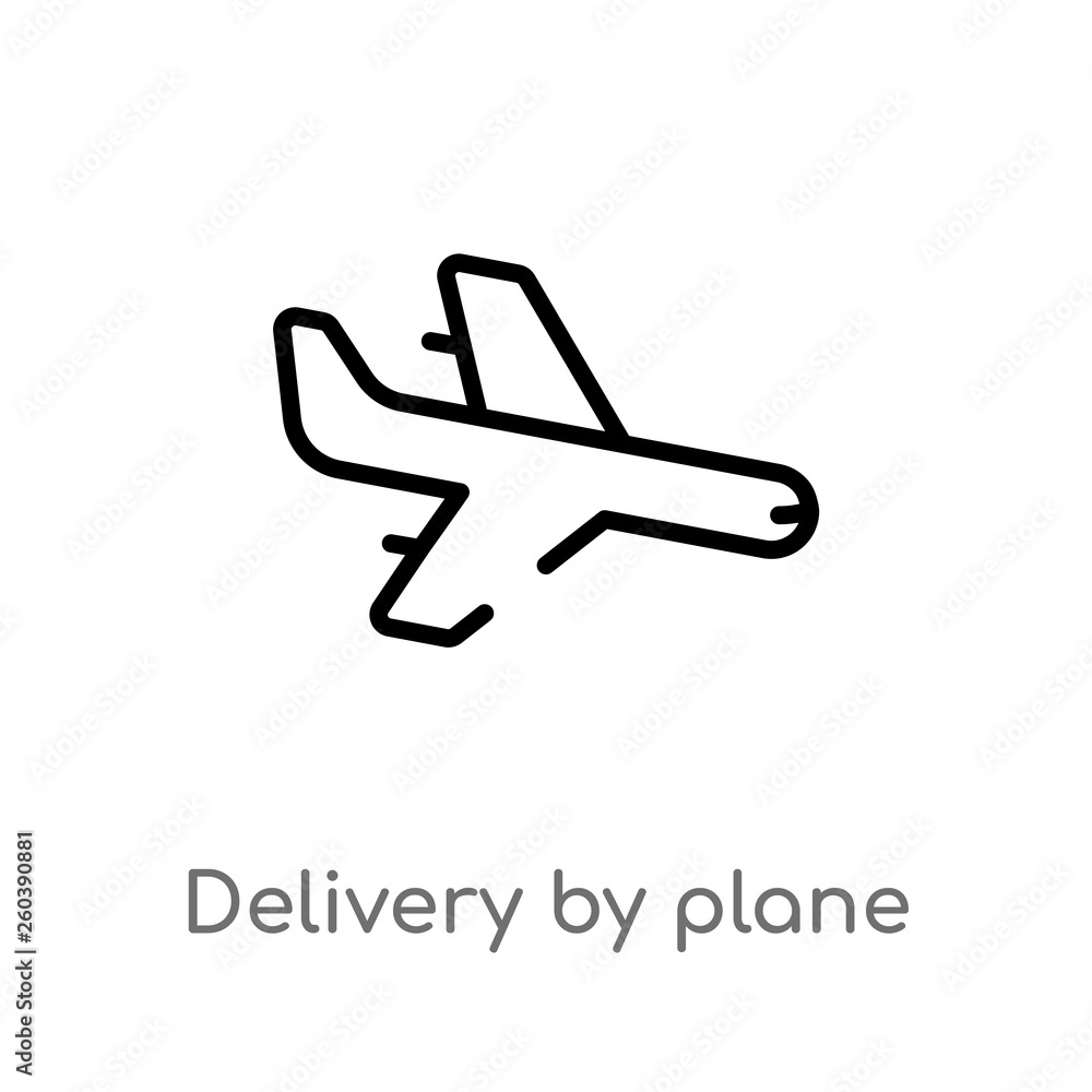 outline delivery by plane vector icon. isolated black simple line element illustration from delivery and logistics concept. editable vector stroke delivery by plane icon on white background
