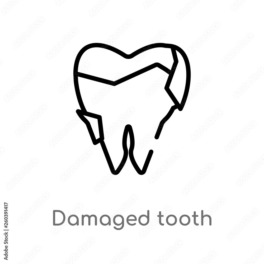outline damaged tooth vector icon. isolated black simple line element illustration from dentist concept. editable vector stroke damaged tooth icon on white background outline damaged tooth vector icon. isolated black simple line element illustration from dentist concept. editable vector stroke damaged tooth icon on white background