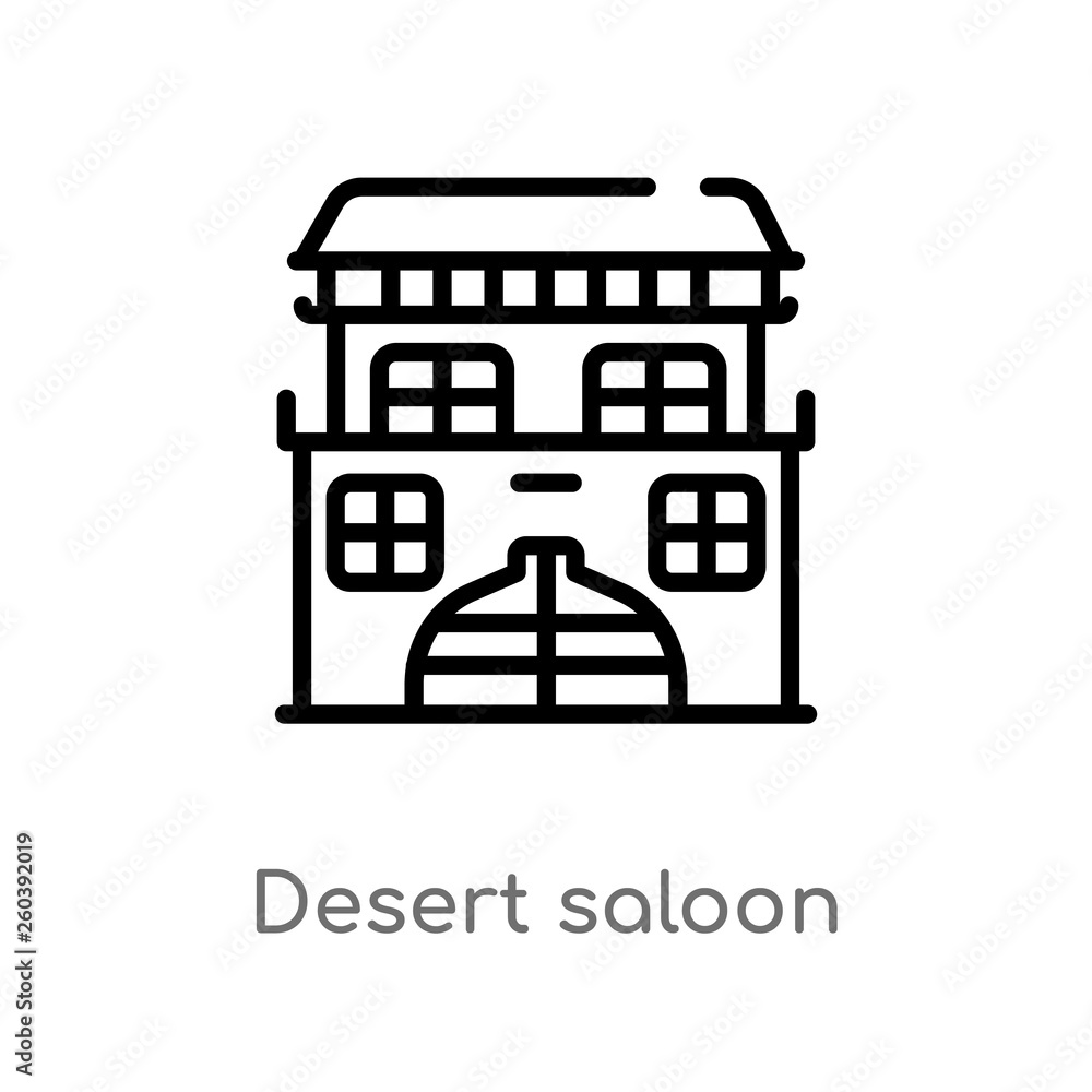 outline desert saloon vector icon. isolated black simple line element illustration from desert concept. editable vector stroke desert saloon icon on white background