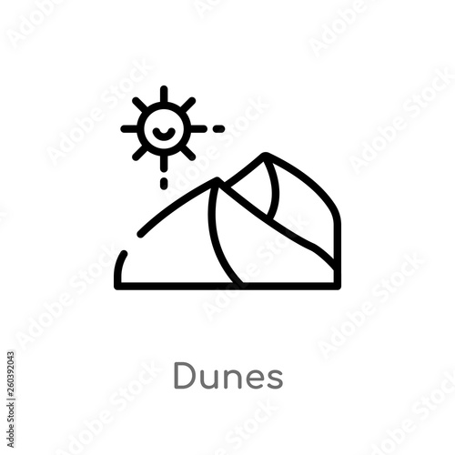 outline dunes vector icon. isolated black simple line element illustration from desert concept. editable vector stroke dunes icon on white background