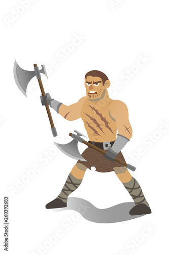 Cartoon barbarian warrior with two axes  © Юлия Баслык