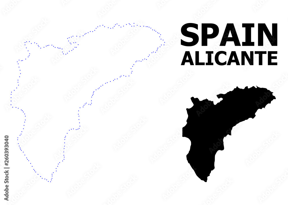 Vector Contour Dotted Map of Alicante Province with Caption