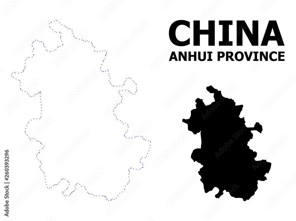Vector Contour Dotted Map of Anhui Province with Caption