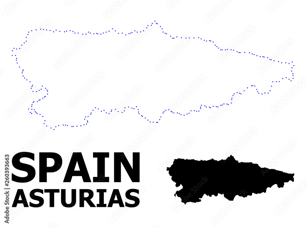 Vector Contour Dotted Map of Asturias Province with Caption Vector Contour Dotted Map of Asturias Province with Caption