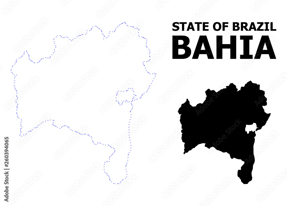 Vector Contour Dotted Map of Bahia State with Caption