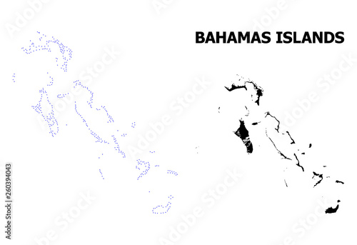 Vector Contour Dotted Map of Bahamas Islands with Caption