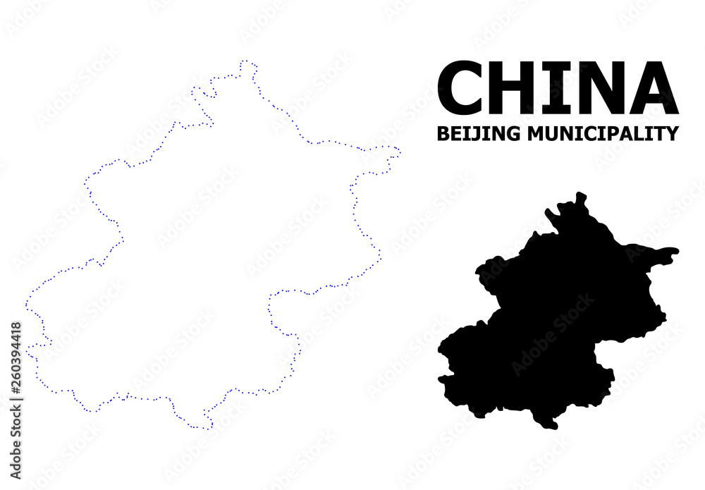 Vector Contour Dotted Map of Beijing Municipality with Name