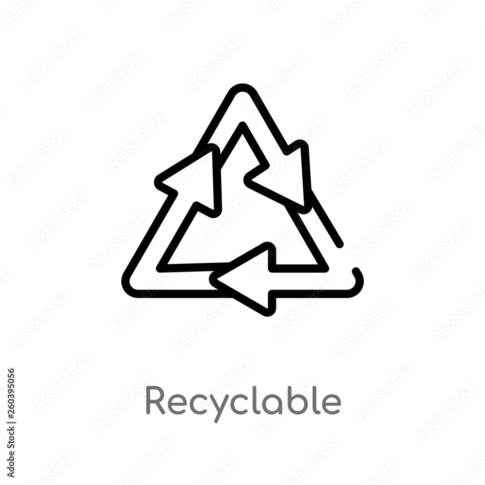 outline recyclable vector icon. isolated black simple line element illustration from ecology concept. editable vector stroke recyclable icon on white background outline recyclable vector icon. isolated black simple line element illustration from ecology concept. editable vector stroke recyclable icon on white background