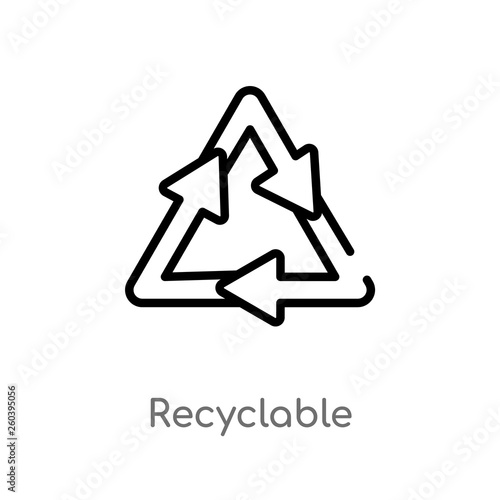 outline recyclable vector icon. isolated black simple line element illustration from ecology concept. editable vector stroke recyclable icon on white background