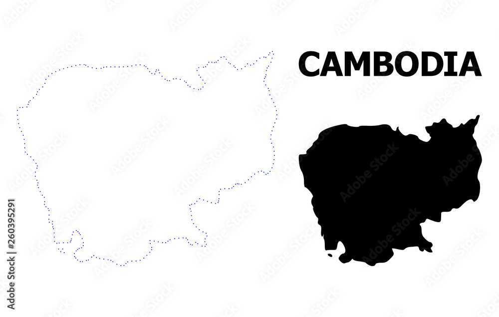 Vector Contour Dotted Map of Cambodia with Caption