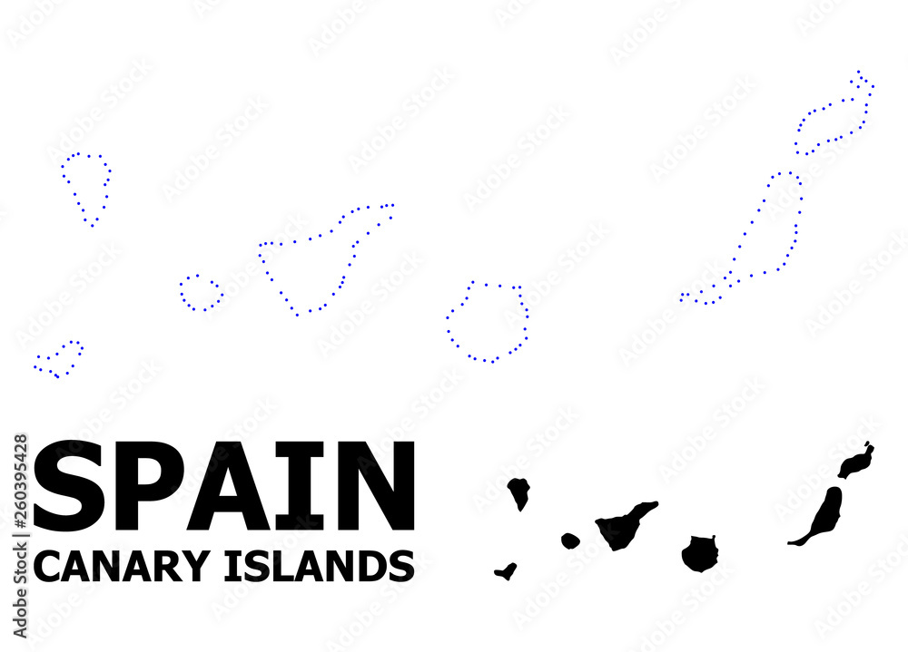 Vector Contour Dotted Map of Canary Islands with Caption