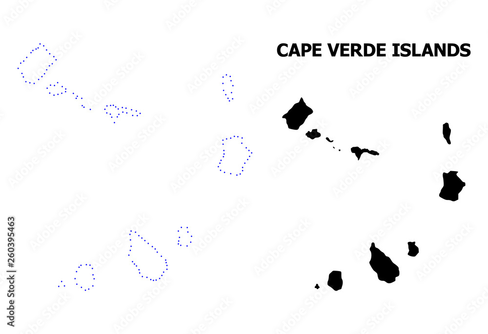 Vector Contour Dotted Map of Cape Verde Islands with Name