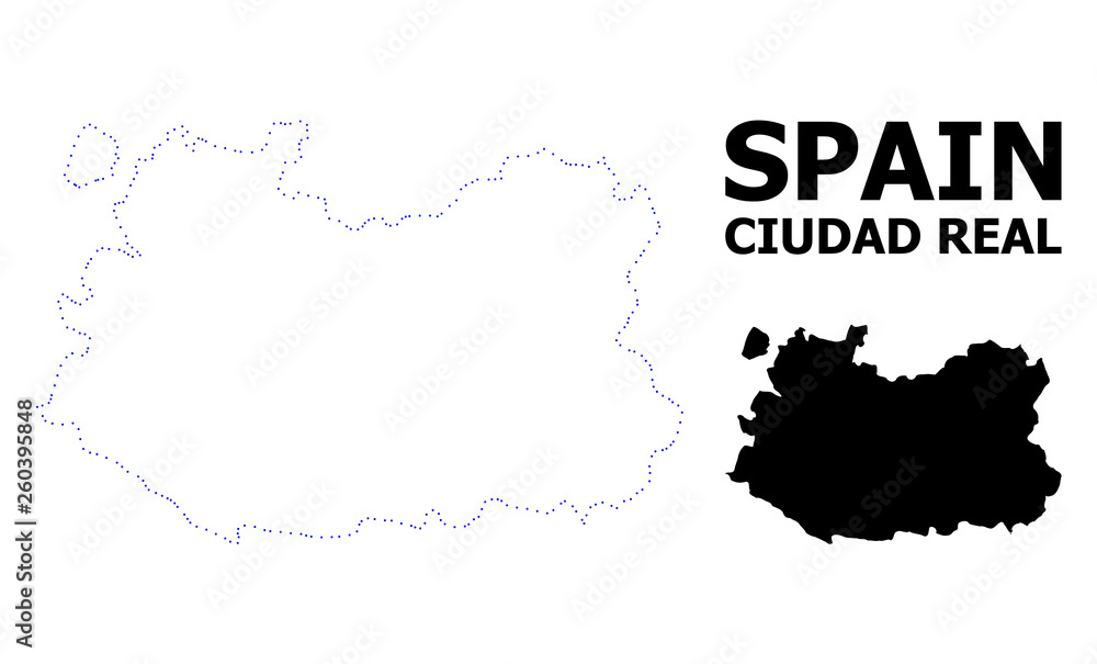 Vector Contour Dotted Map of Ciudad Real Province with Name
