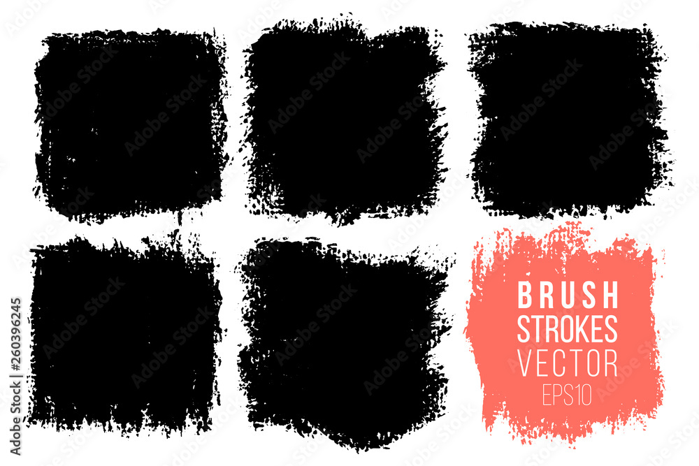 Vector set of big hand drawn brush strokes, stains for backdrops. Monochrome design elements set. One color monochrome artistic hand drawn backgrounds square shapes. Vector set of big hand drawn brush strokes, stains for backdrops. Monochrome design elements set. One color monochrome artistic hand drawn backgrounds square shapes.