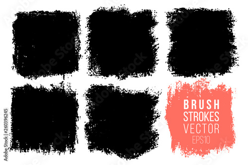 Vector set of big hand drawn brush strokes, stains for backdrops. Monochrome design elements set. One color monochrome artistic hand drawn backgrounds square shapes. photo