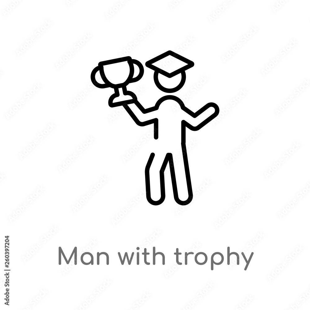 outline man with trophy vector icon. isolated black simple line element illustration from education concept. editable vector stroke man with trophy icon on white background outline man with trophy vector icon. isolated black simple line element illustration from education concept. editable vector stroke man with trophy icon on white background