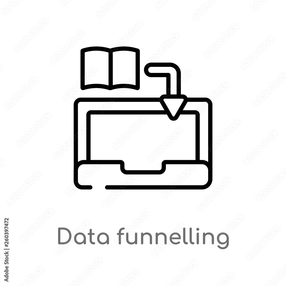 outline data funnelling vector icon. isolated black simple line element illustration from education concept. editable vector stroke data funnelling icon on white background outline data funnelling vector icon. isolated black simple line element illustration from education concept. editable vector stroke data funnelling icon on white background