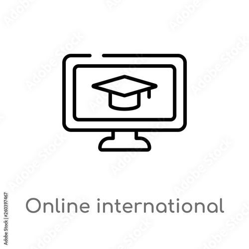 outline online international educational vector icon. isolated black simple line element illustration from education concept. editable vector stroke online international educational icon on white