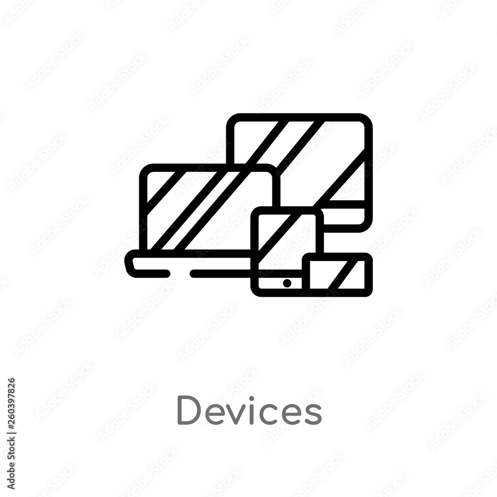 outline devices vector icon. isolated black simple line element illustration from electronic devices concept. editable vector stroke devices icon on white background outline devices vector icon. isolated black simple line element illustration from electronic devices concept. editable vector stroke devices icon on white background