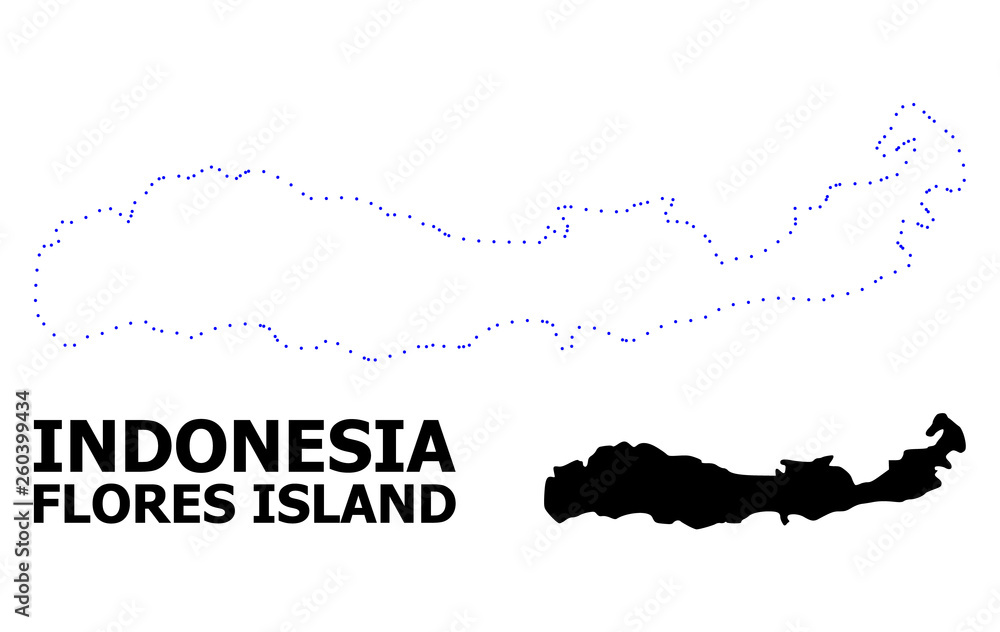 Vector Contour Dotted Map of Indonesia - Flores Island with Name