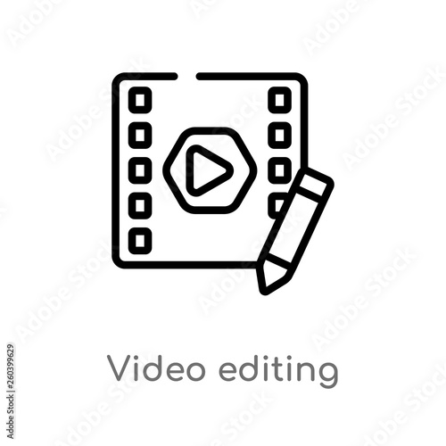 outline video editing vector icon. isolated black simple line element illustration from entertainment and arcade concept. editable vector stroke video editing icon on white background