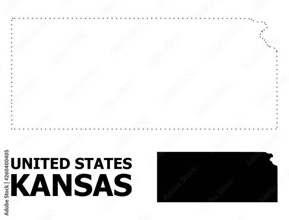 Fototapeta premium Vector Contour Dotted Map of Kansas State with Caption