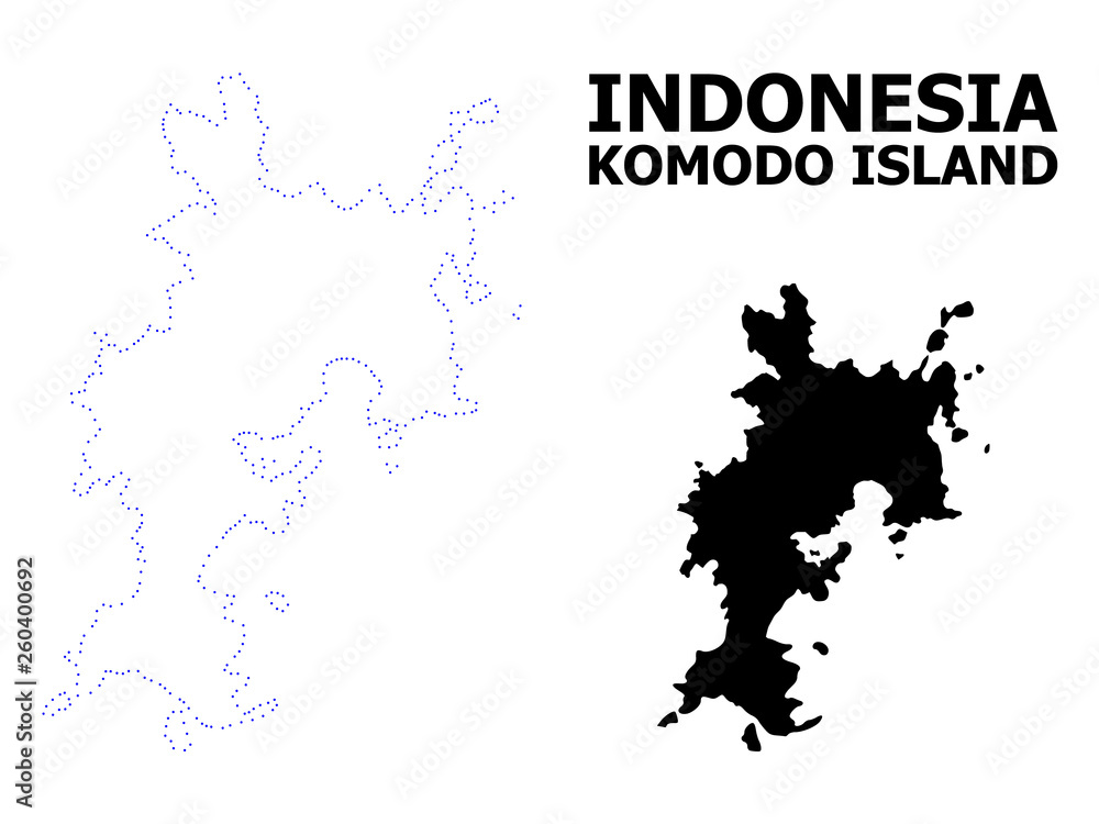 Vector Contour Dotted Map of Komodo Island with Name