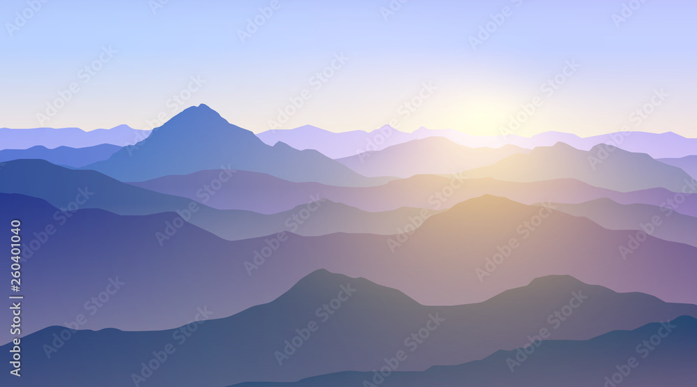 Obraz premium Mountain range landscape in the morning, Vector illustration 