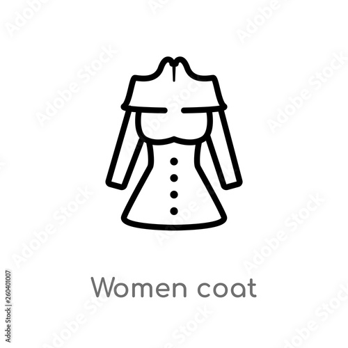 outline women coat vector icon. isolated black simple line element illustration from fashion concept. editable vector stroke women coat icon on white background