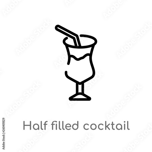 outline half filled cocktail glass vector icon. isolated black simple line element illustration from food concept. editable vector stroke half filled cocktail glass icon on white background
