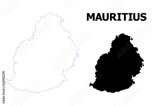 Vector Contour Dotted Map of Mauritius Island with Name