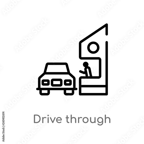outline drive through vector icon. isolated black simple line element illustration from food concept. editable vector stroke drive through icon on white background