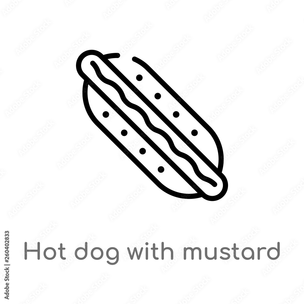 outline hot dog with mustard vector icon. isolated black simple line element illustration from food concept. editable vector stroke hot dog with mustard icon on white background outline hot dog with mustard vector icon. isolated black simple line element illustration from food concept. editable vector stroke hot dog with mustard icon on white background