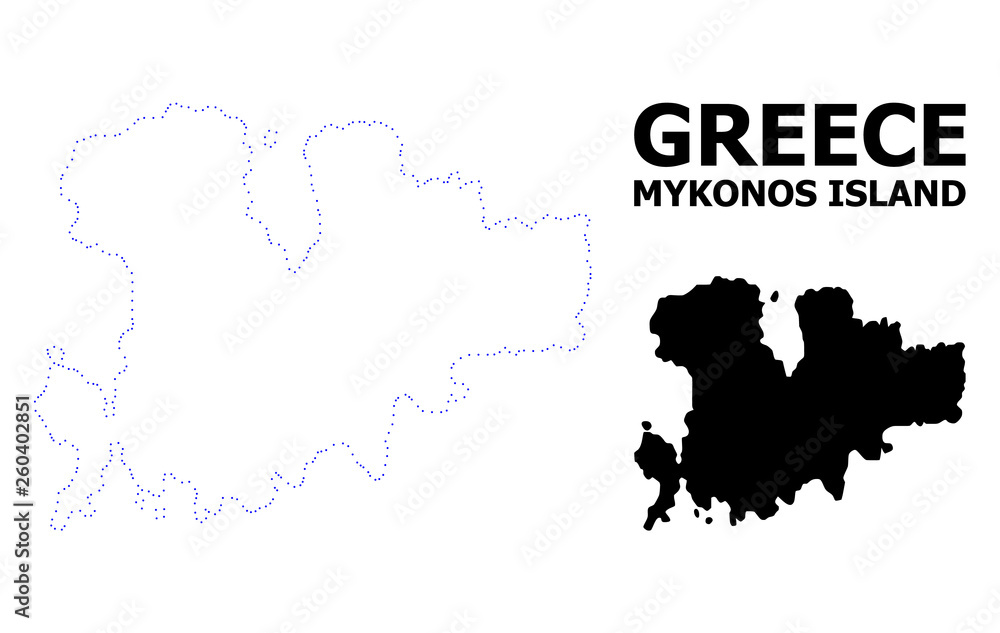 Vector Contour Dotted Map of Mykonos Island with Name