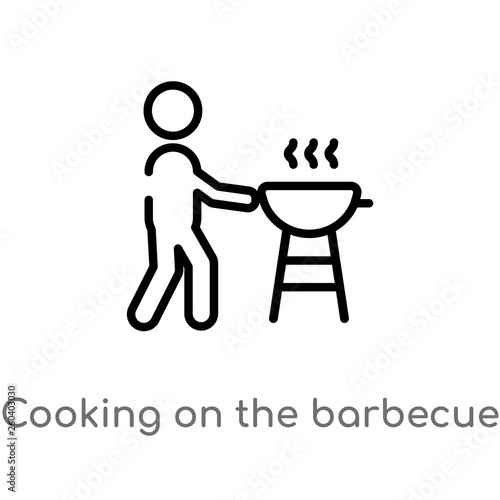 outline cooking on the barbecue vector icon. isolated black simple line element illustration from food concept. editable vector stroke cooking on the barbecue icon on white background