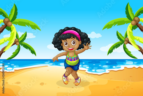 A chubby girl at the beach