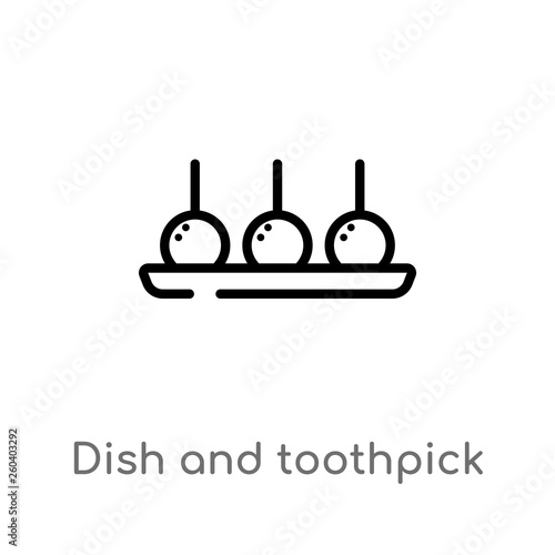 outline dish and toothpick vector icon. isolated black simple line element illustration from food concept. editable vector stroke dish and toothpick icon on white background