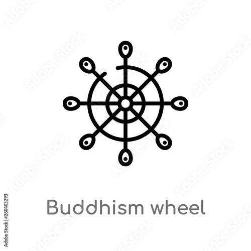 outline buddhism wheel vector icon. isolated black simple line element illustration from food concept. editable vector stroke buddhism wheel icon on white background