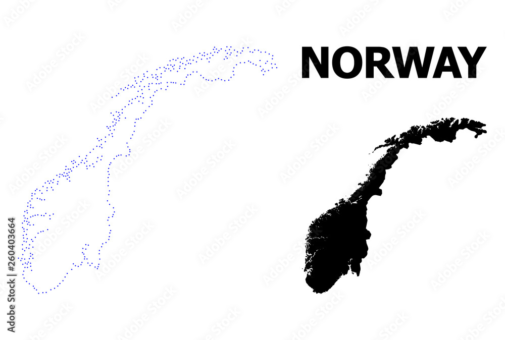 Vector Contour Dotted Map of Norway with Caption