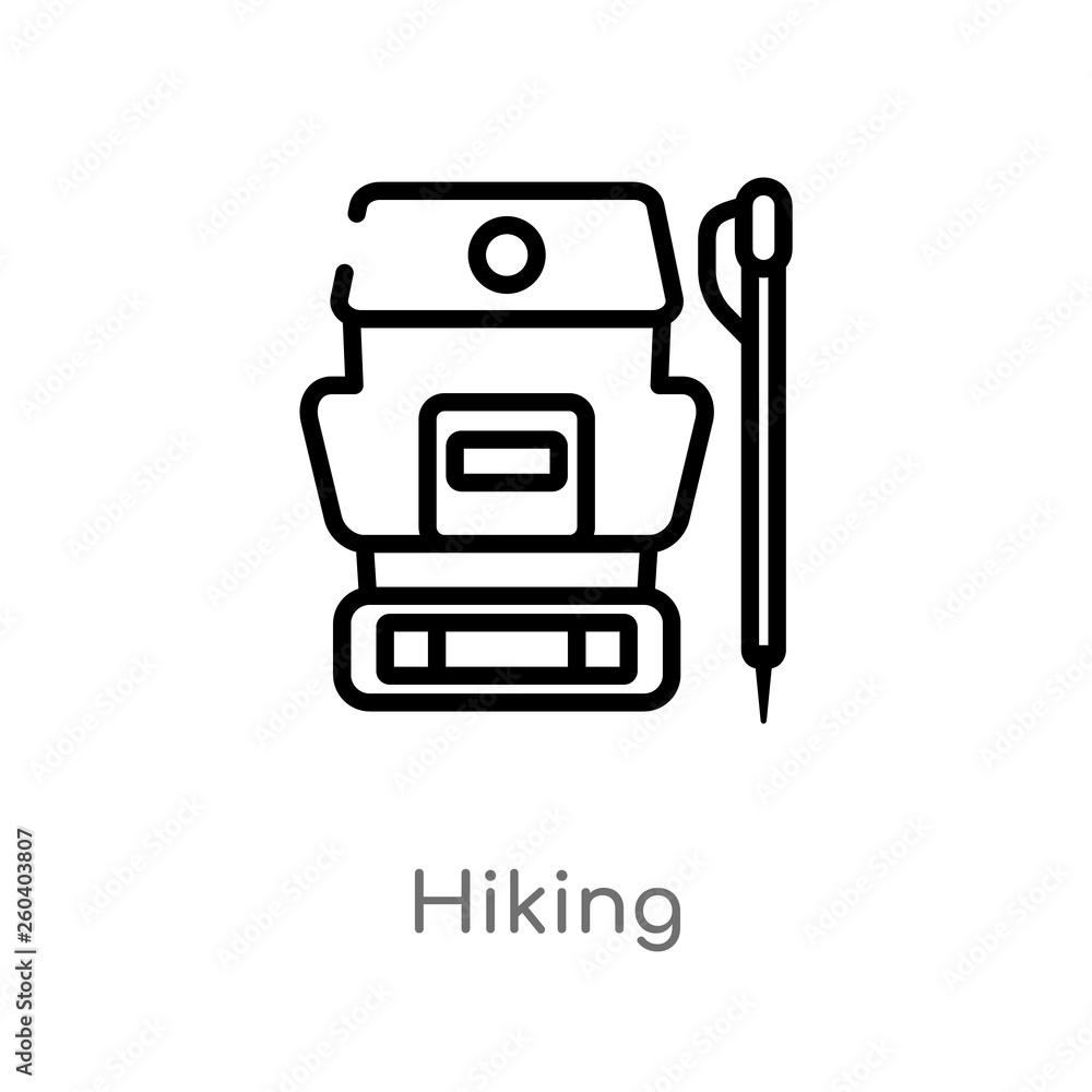 outline hiking vector icon. isolated black simple line element illustration from free time concept. editable vector stroke hiking icon on white background outline hiking vector icon. isolated black simple line element illustration from free time concept. editable vector stroke hiking icon on white background