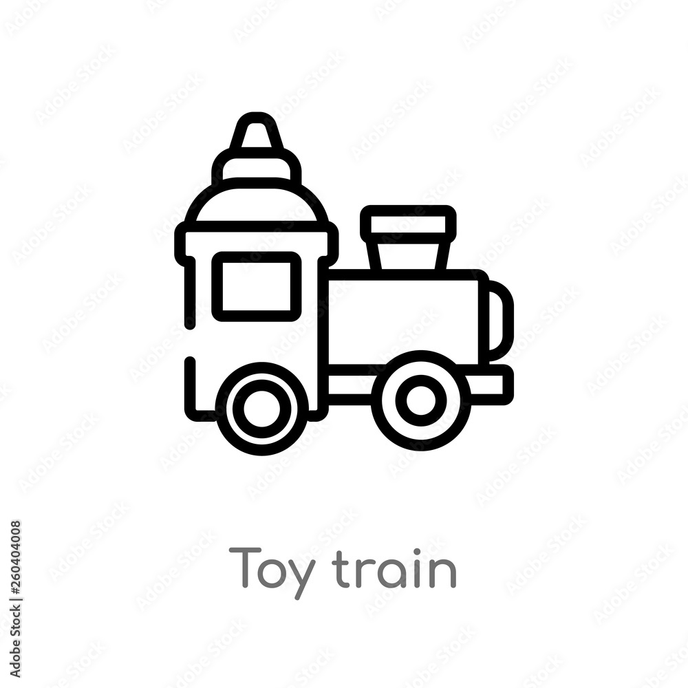 outline toy train vector icon. isolated black simple line element illustration from hobbies concept. editable vector stroke toy train icon on white background outline toy train vector icon. isolated black simple line element illustration from hobbies concept. editable vector stroke toy train icon on white background