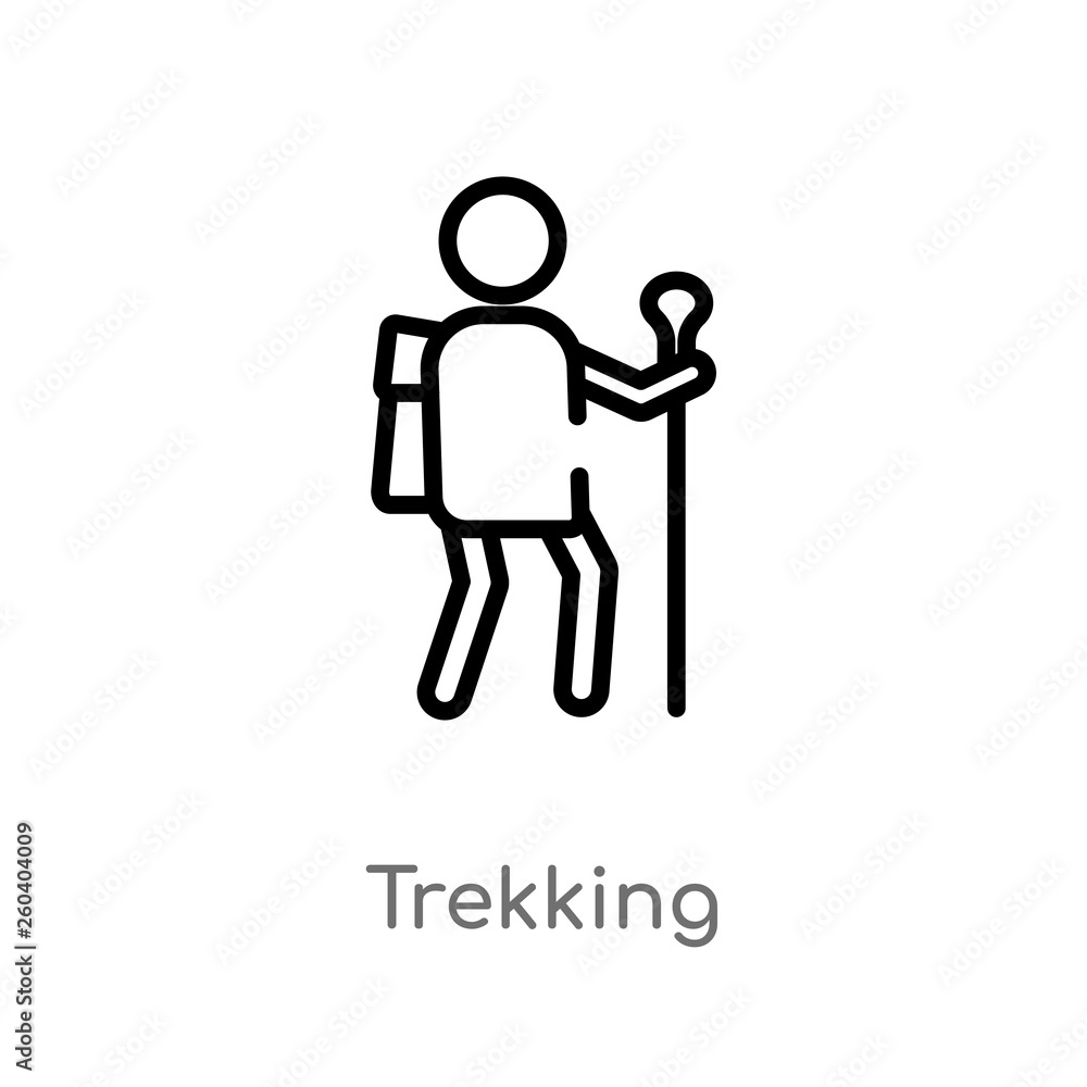 outline trekking vector icon. isolated black simple line element illustration from hobbies concept. editable vector stroke trekking icon on white background outline trekking vector icon. isolated black simple line element illustration from hobbies concept. editable vector stroke trekking icon on white background