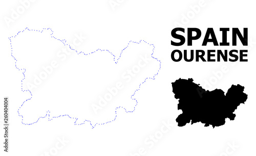 Vector Contour Dotted Map of Ourense Province with Caption