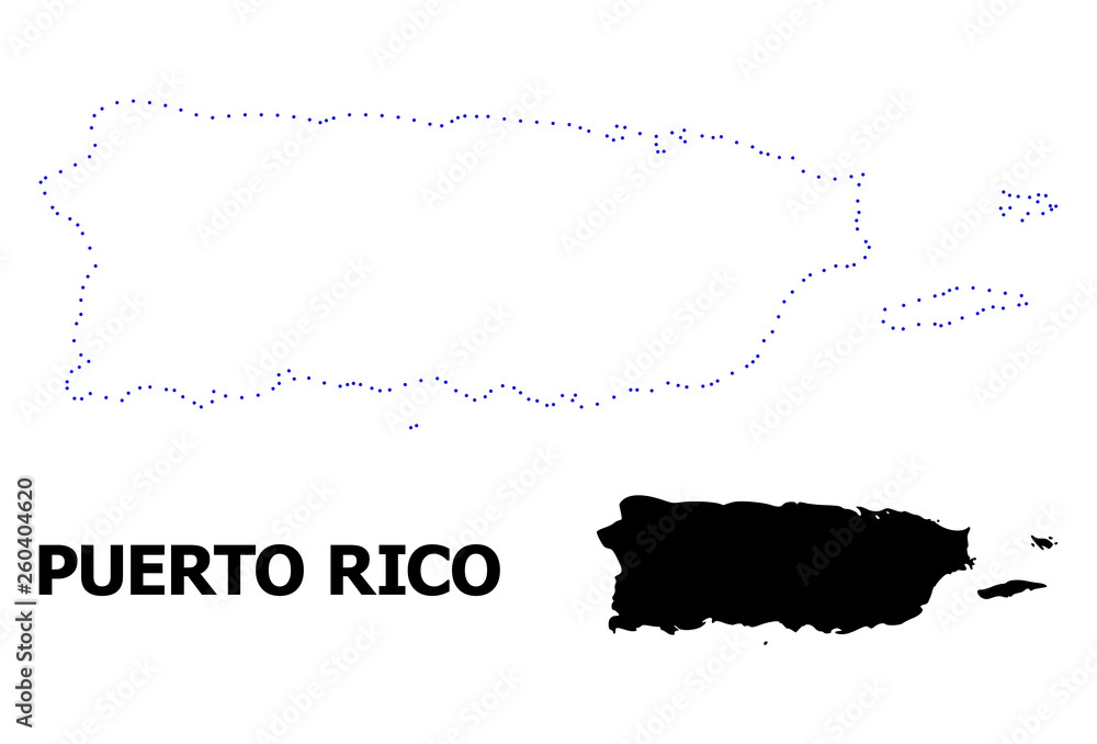 Vector Contour Dotted Map of Puerto Rico with Name