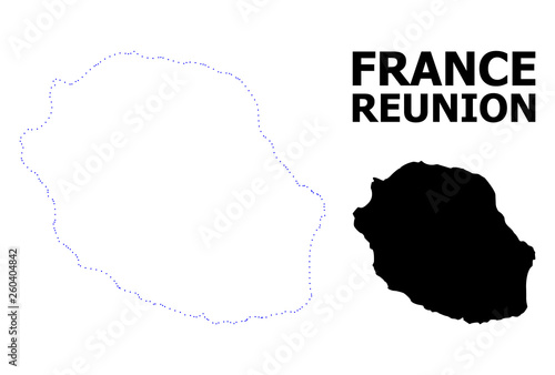 Vector Contour Dotted Map of Reunion Island with Name