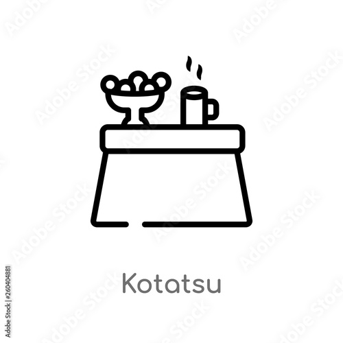 outline kotatsu vector icon. isolated black simple line element illustration from furniture and household concept. editable vector stroke kotatsu icon on white background