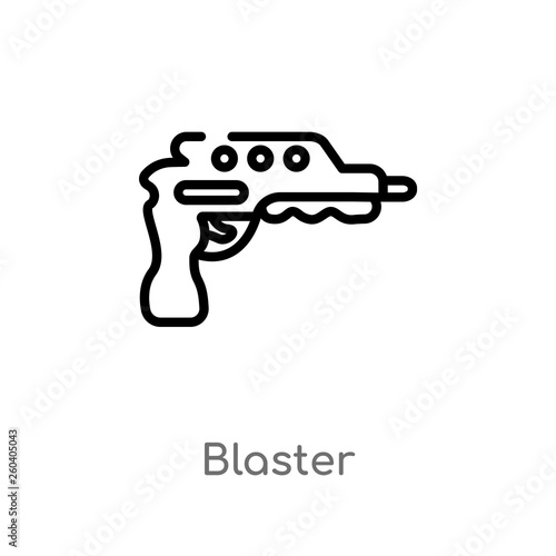 outline blaster vector icon. isolated black simple line element illustration from future technology concept. editable vector stroke blaster icon on white background